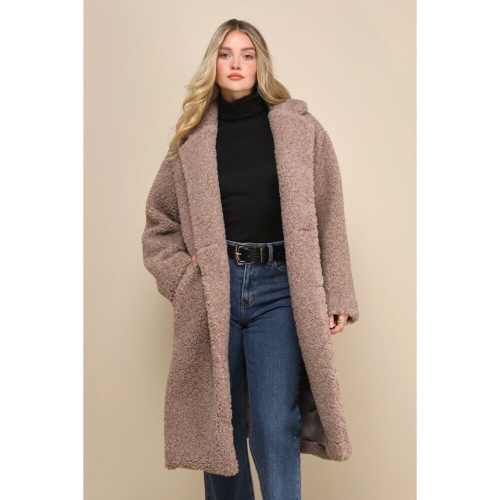 Lulus Amazing Comfort Taupe Shearling Long Coat - Size XS